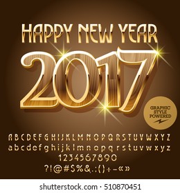 Vector wood Happy New Year 2017 tarjeta de felicitación con un conjunto de letras, símbolos y números. El archivo contiene estilos gráficos