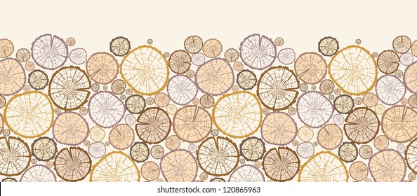 Vector Wood Log Cuts Horizontal Seamless Pattern Ornament Background With Hand Drawn