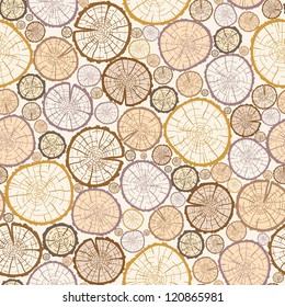 Vector wood log cuts seamless pattern background with hand drawn