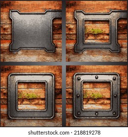 Vector wood and metal background set