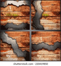 Vector wood and metal background set