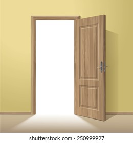 Vector Wood Open Door with Frame Isolated on Background