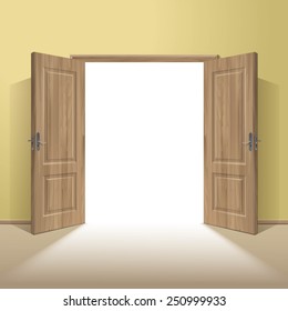 Vector Wood Open Door With Frame Isolated On Background