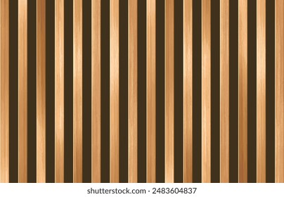 Vector wood panel wall. Realistic wooden light brown vertical planks on black background. Natural wood planks wall. Trendy interior striped wooden elements, wallpaper, decoration.