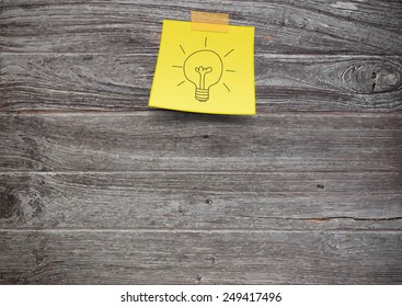 Vector wood plank background, With yellow stick note