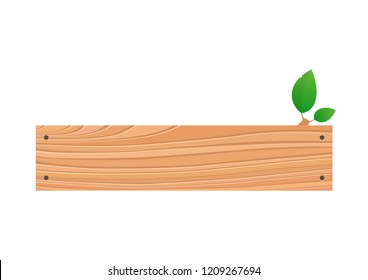 Vector wood plank isolated board with green foliage