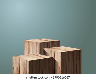 Vector wood podium presentation mock up, Wooden show cosmetic product display stage pedestal design