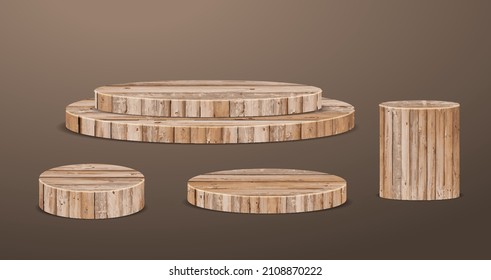 Vector wood Podium product display and platforms presentation mock up show cosmetic stage pedestal design