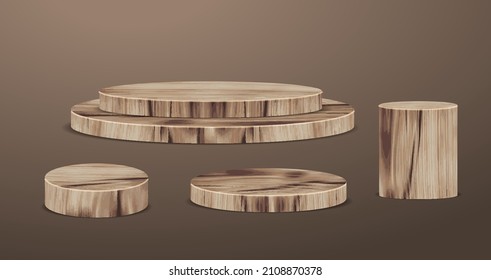 Vector Wood Podium Product Display And Platforms Presentation Mock Up Show Cosmetic Stage Pedestal Design