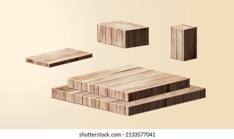 Vector wood Podium product display and platforms presentation mock up show cosmetic stage pedestal design