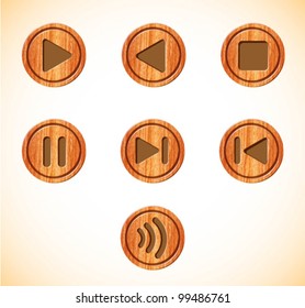 Vector wood round media player buttons