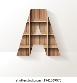 Vector wood shelf font design alphabet letter