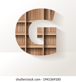 Vector wood shelf font design alphabet letter