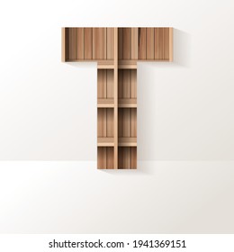 Vector wood shelf font design alphabet letter
