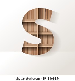 Letra del alfabeto del diseño del estante de la madera del vector