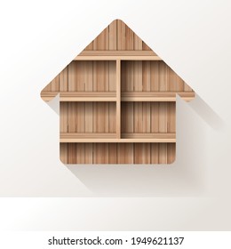 Vector wood shelf home icon creative design on wall room background