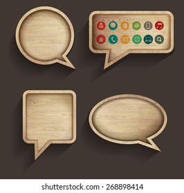 Vector wood sign of speech bubbles template design, With business flat icons 