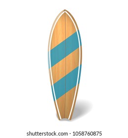 Vector wood surf board Summer Surfing Isolated realistic surfboard.