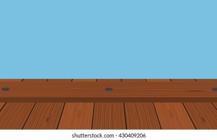 vector wood table or shelf top on isolated background. Flat color style