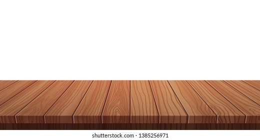 vector wood table top on white background.realistic wooden table, 3d. Element for your design, advertising.vector illustration.