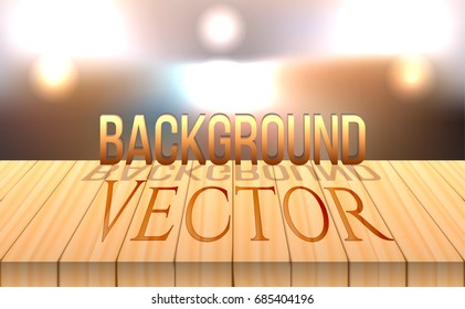 vector wood table top on bokeh abstract background