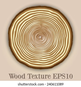 Vector wood texture abstract background with beige tree rings