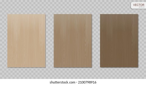 Vector wood texture background set. Beige and brown realistic wooden sheets isolated on transparent background EPS10