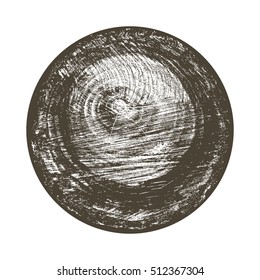Vector wood texture of a flat chopped cross section of cracked wooden stump isolated on white showing age and years