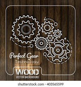 Vector wood texture with gears design. Vector Illustration. Vertical stripes.