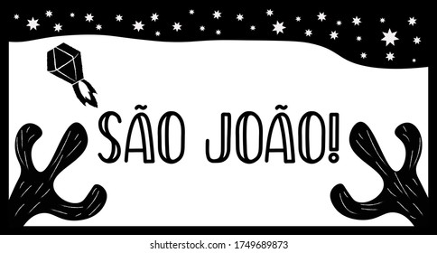 Vector in the woodcut style of the Brazilian northeast with cacti for the festivity of São João