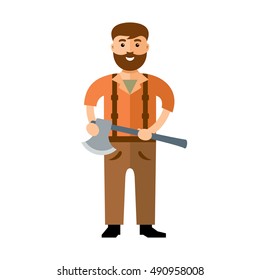 Vector Woodcutter. Flat style colorful Cartoon illustration.