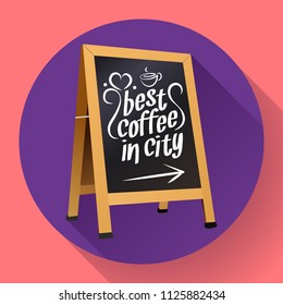 Vector Wooden Advertising Street Sandwich Stand Sidewalk Sign Black Menu Board, street Chalkboard blackboard icon with sign Best coffee in city