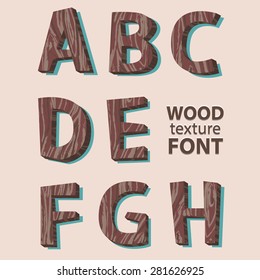 Vector Wooden Alphabet set. Vector illustration of 3d realistic font characters of wood. Vector set with  Letters, ready for your text message, title or Logos Design. 