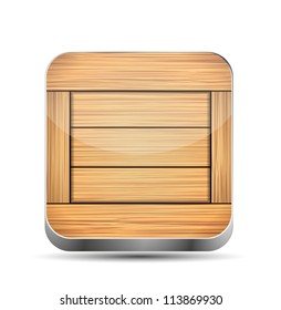Vector wooden app icon on white background. Eps10