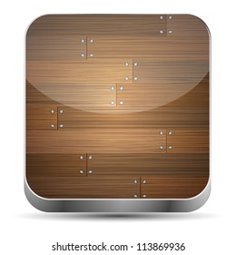 Vector wooden app icon on white background. Eps10