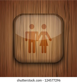 Vector wooden app icon on wooden background. Eps10