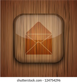 Vector wooden app icon on wooden background. Eps10