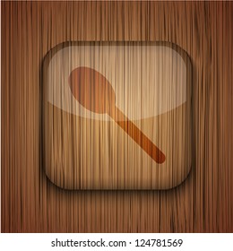 Vector wooden app icon on wooden background. Eps10
