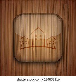 Vector wooden app icon on wooden background. Eps10