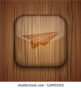 Vector wooden app icon on wooden background. Eps10