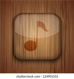 Vector wooden app icon on wooden background. Eps10
