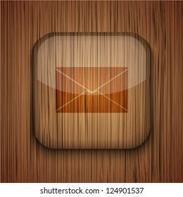 Vector wooden app icon on wooden background. Eps10