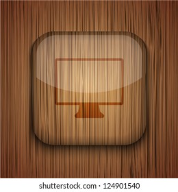 Vector wooden app icon on wooden background. Eps10