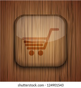 Vector wooden app icon on wooden background. Eps10
