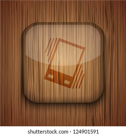 Vector wooden app icon on wooden background. Eps10