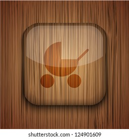Vector wooden app icon on wooden background. Eps10