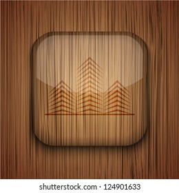 Vector wooden app icon on wooden background. Eps10