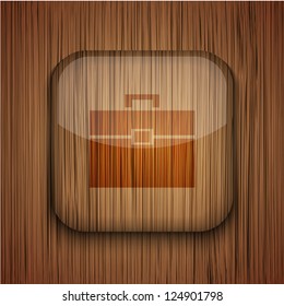 Vector wooden app icon on wooden background. Eps10
