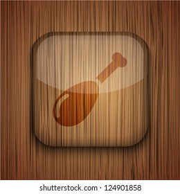 Vector wooden app icon on wooden background. Eps10