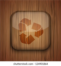 Vector wooden app icon on wooden background. Eps10